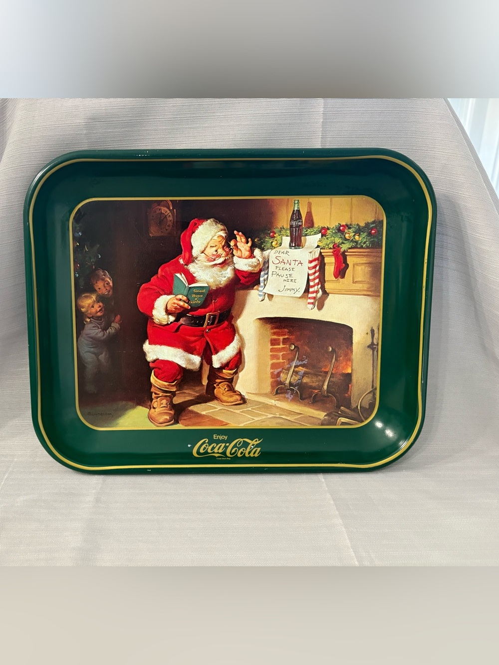 Coca Cola Red & Green Vintage Santa Holiday Tray